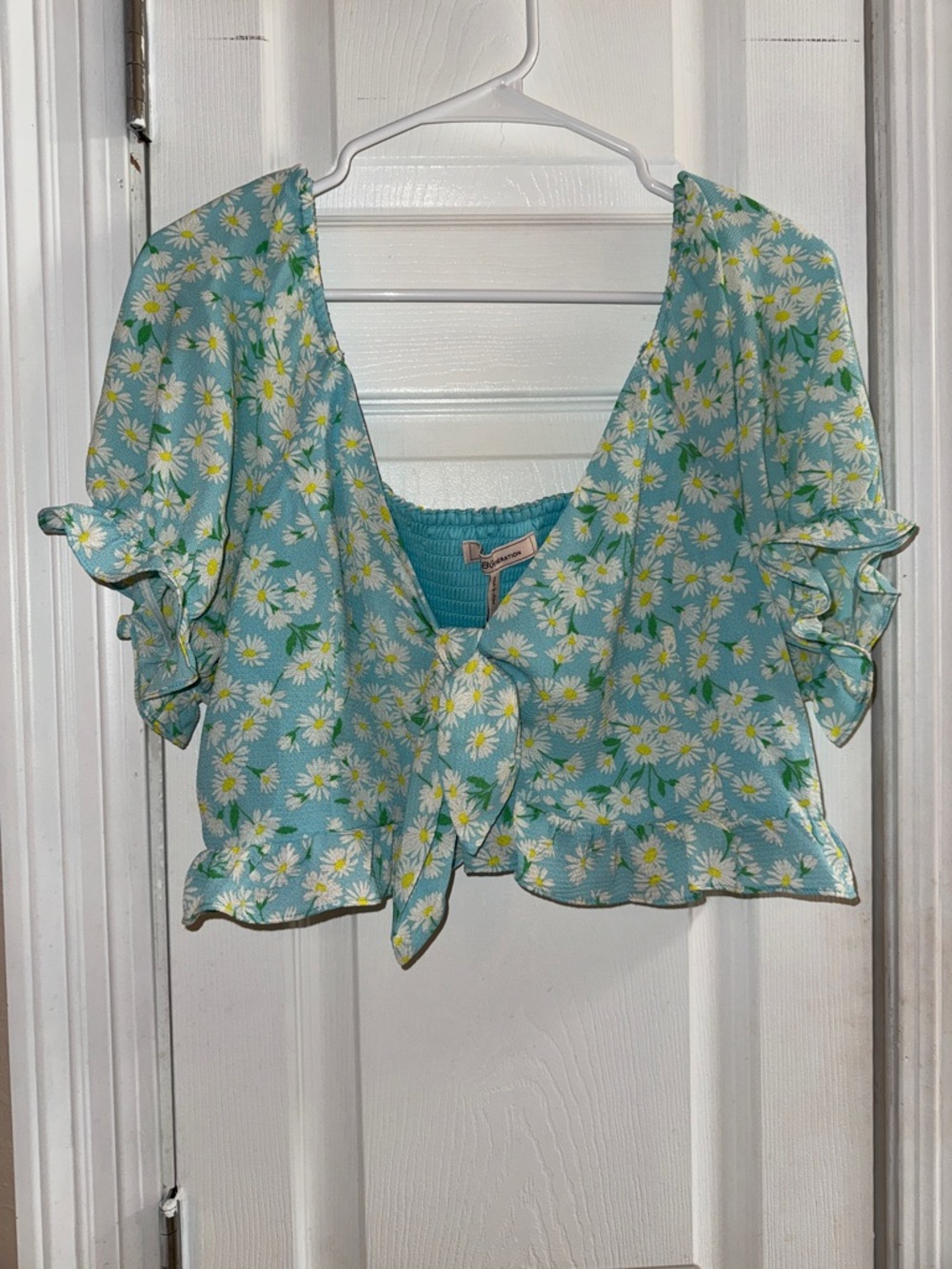 BCBGeneration Aqua Daisy Tie-Front Crop Top